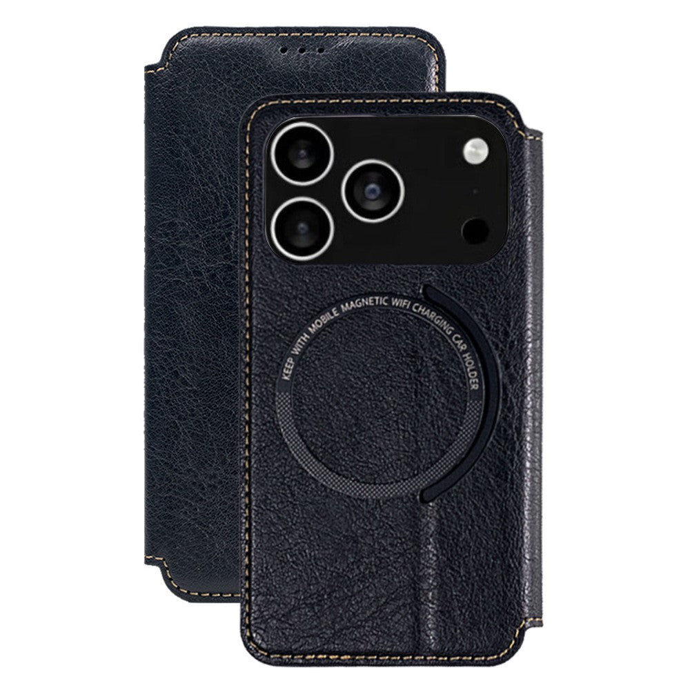 For iPhone 17 Pro Max Case Compatible with MagSafe Wallet Stand Leather Flip Phone Cover - Black