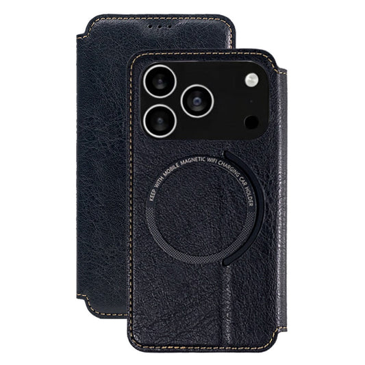 For iPhone 17 Pro Max Case Compatible with MagSafe Wallet Stand Leather Flip Phone Cover - Black
