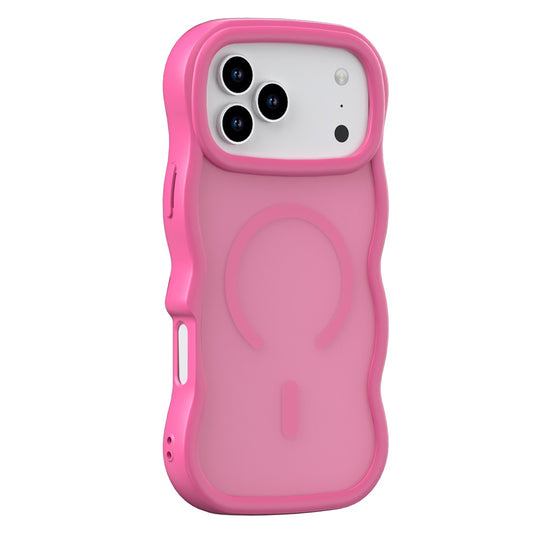 For iPhone 17 Pro Max Case Compatible with MagSafe TPU + PC Phone Back Cover Skin Touch Wave Shape - Rose