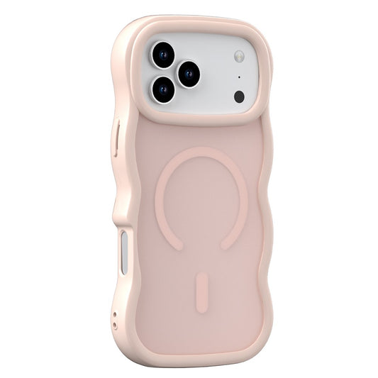 For iPhone 17 Pro Max Case Compatible with MagSafe TPU + PC Phone Back Cover Skin Touch Wave Shape - Pink