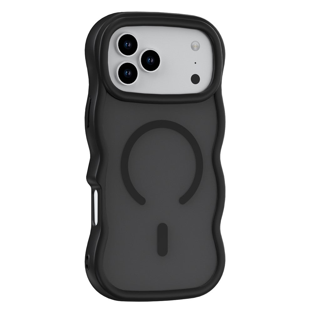 For iPhone 17 Pro Max Case Compatible with MagSafe TPU + PC Phone Back Cover Skin Touch Wave Shape - Black