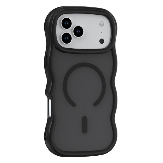 For iPhone 17 Pro Max Case Compatible with MagSafe TPU + PC Phone Back Cover Skin Touch Wave Shape - Black