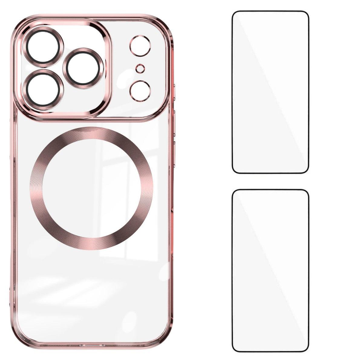 For iPhone 17 Pro Max Magnetic Case WANLONFENG WX Series TPU Phone Cover with 2Pcs Screen Film / Lens Film - Pink