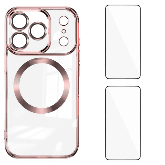 For iPhone 17 Pro Max Magnetic Case WANLONFENG WX Series TPU Phone Cover with 2Pcs Screen Film / Lens Film - Pink