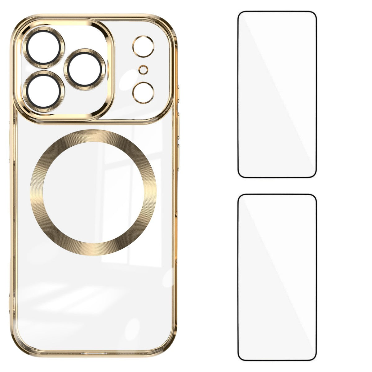 For iPhone 17 Pro Max Magnetic Case WANLONFENG WX Series TPU Phone Cover with 2Pcs Screen Film / Lens Film - Gold
