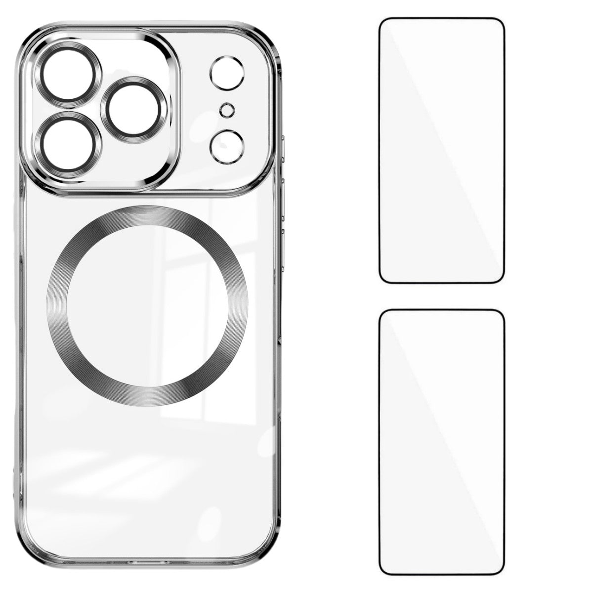 For iPhone 17 Pro Max Magnetic Case WANLONFENG WX Series TPU Phone Cover with 2Pcs Screen Film / Lens Film - Silver