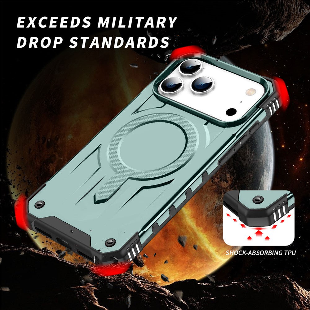 For iPhone 17 Pro Max Case Compatible with MagSafe Four Corner Airbags PC + TPU Phone Cover - Blackish Green