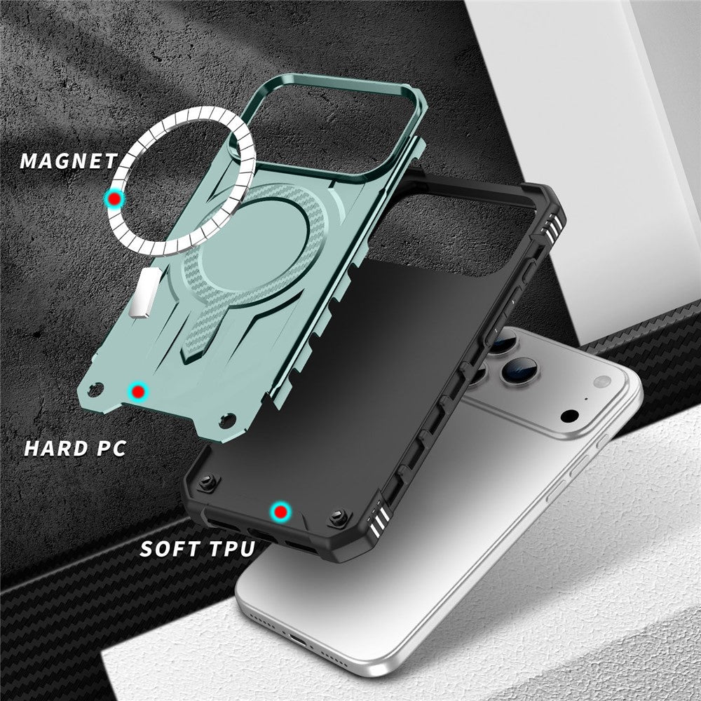 For iPhone 17 Pro Max Case Compatible with MagSafe Four Corner Airbags PC + TPU Phone Cover - Blackish Green