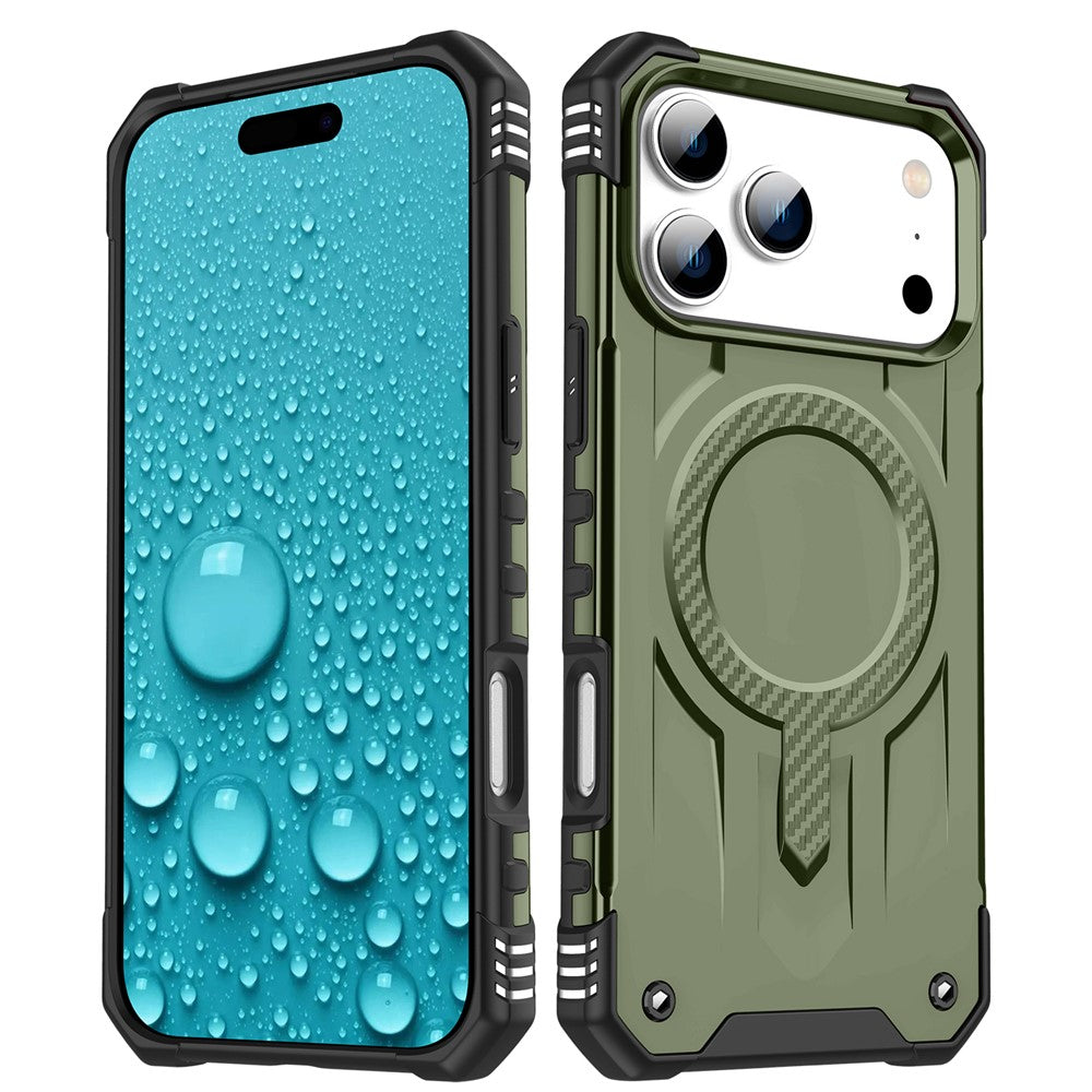 For iPhone 17 Pro Max Case Compatible with MagSafe Four Corner Airbags PC + TPU Phone Cover - Army Green