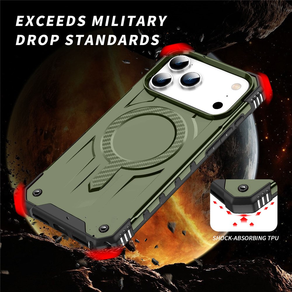 For iPhone 17 Pro Max Case Compatible with MagSafe Four Corner Airbags PC + TPU Phone Cover - Army Green