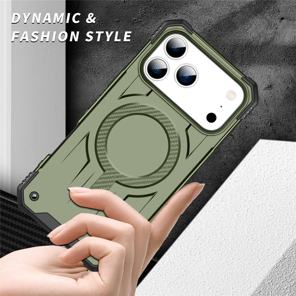 For iPhone 17 Pro Max Case Compatible with MagSafe Four Corner Airbags PC + TPU Phone Cover - Army Green