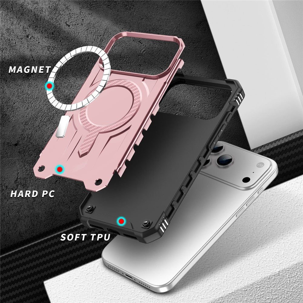 For iPhone 17 Pro Max Case Compatible with MagSafe Four Corner Airbags PC + TPU Phone Cover - Rose Gold