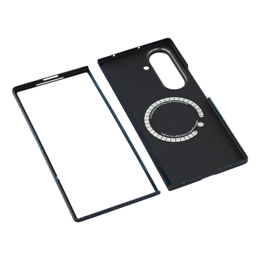 For Samsung Galaxy Z Fold7 5G Case Gradient Aramid Fiber Magnetic Phone Cover with Metal Lens Frame - Blue Floating Weave
