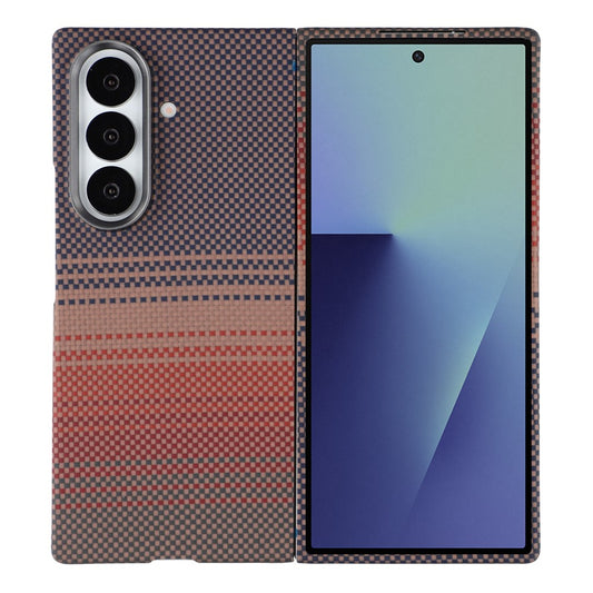 For Samsung Galaxy Z Fold7 5G Case Gradient Aramid Fiber Magnetic Phone Cover with Metal Lens Frame - Sunset Yellow