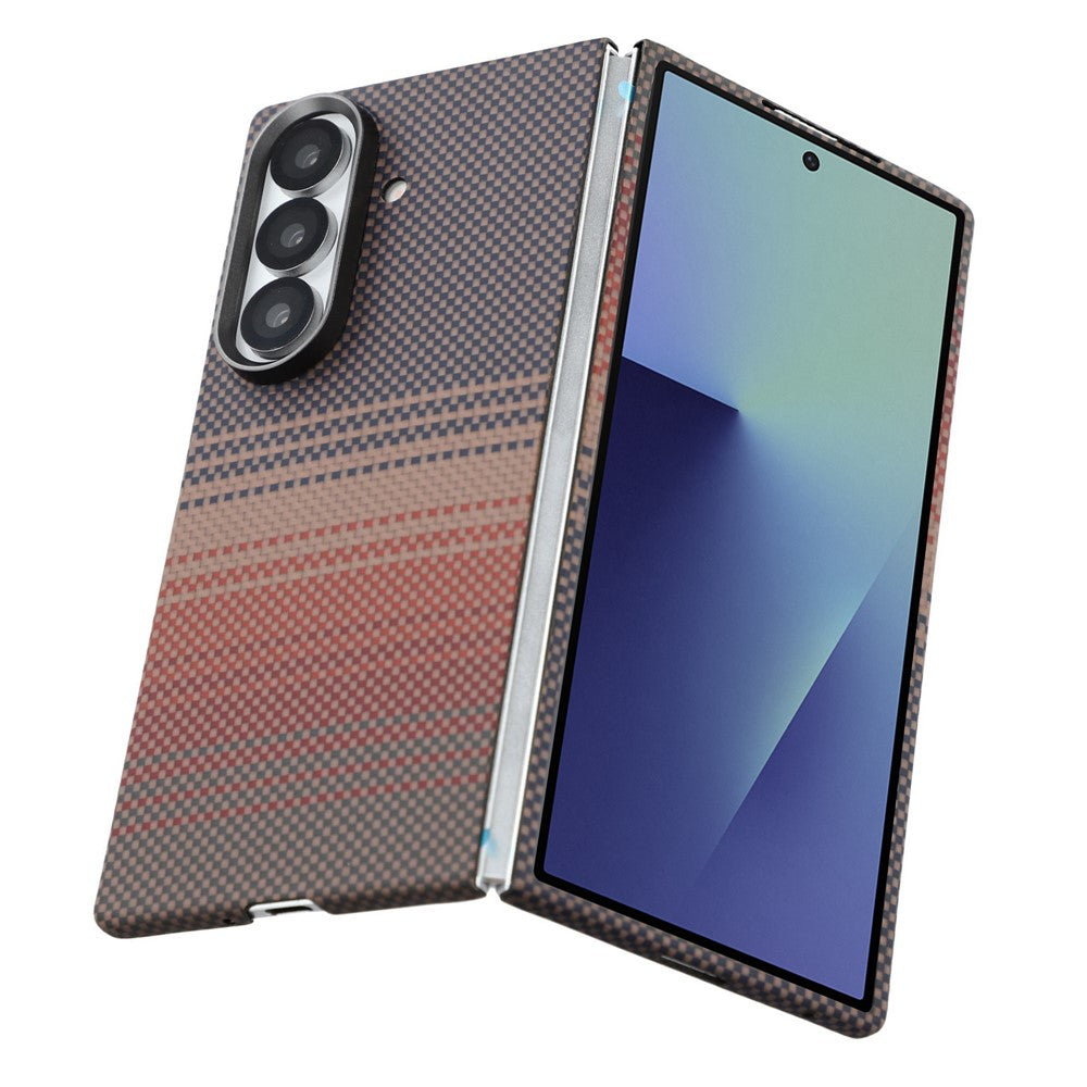 For Samsung Galaxy Z Fold7 5G Case Gradient Aramid Fiber Magnetic Phone Cover with Metal Lens Frame - Sunset Yellow