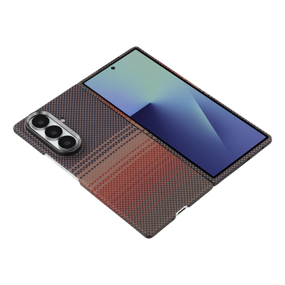 For Samsung Galaxy Z Fold7 5G Case Gradient Aramid Fiber Magnetic Phone Cover with Metal Lens Frame - Sunset Yellow