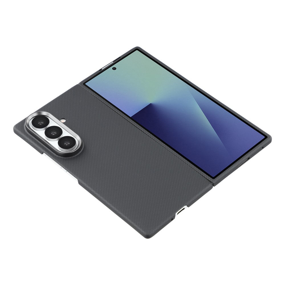 For Samsung Galaxy Z Fold7 5G Magnetic Case Fine Grid Aramid Fiber Phone Cover with Metal Lens Frame / Front Frame