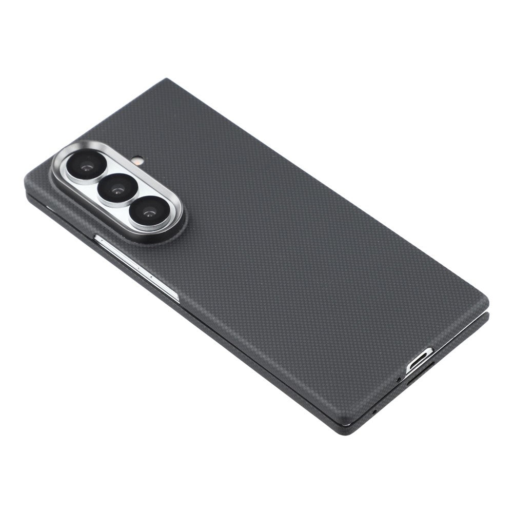 For Samsung Galaxy Z Fold7 5G Magnetic Case Fine Grid Aramid Fiber Phone Cover with Metal Lens Frame / Front Frame