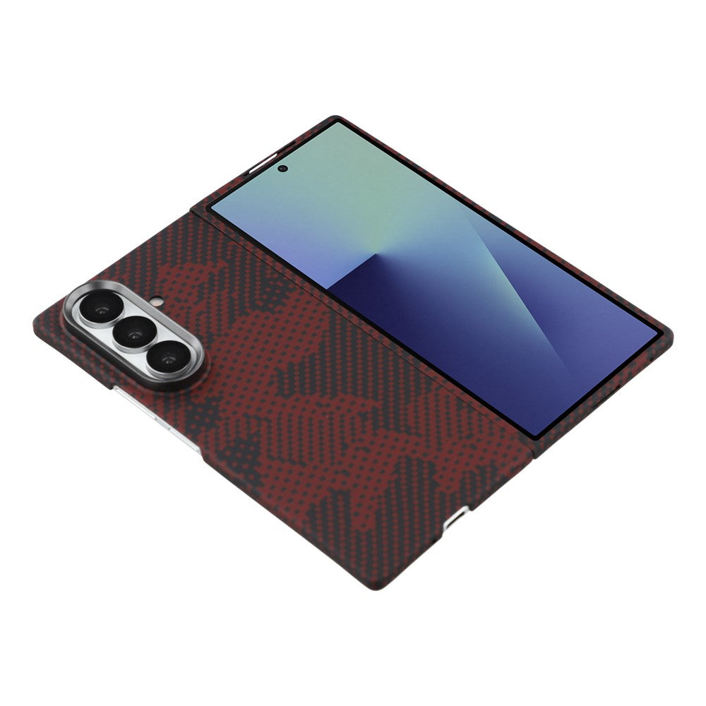 For Samsung Galaxy Z Fold7 5G Magnetic Case Camouflage Pattern Aramid Fiber Phone Cover with Metal Lens Frame / Front Frame