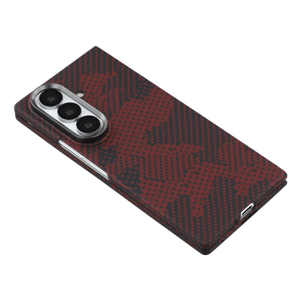 For Samsung Galaxy Z Fold7 5G Magnetic Case Camouflage Pattern Aramid Fiber Phone Cover with Metal Lens Frame / Front Frame
