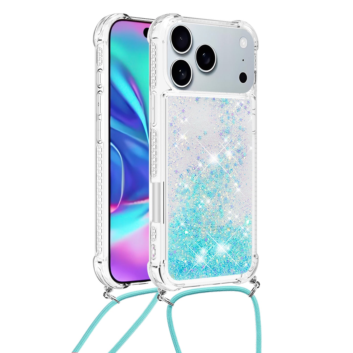 For iPhone 17 Pro Max TPU Case Quicksand Phone Cover with Lanyard - Blue / Pentagram