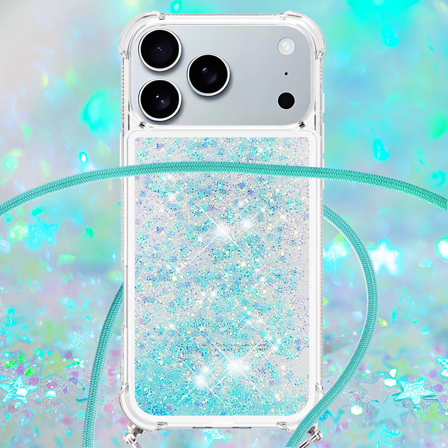 For iPhone 17 Pro Max TPU Case Quicksand Phone Cover with Lanyard - Blue / Pentagram