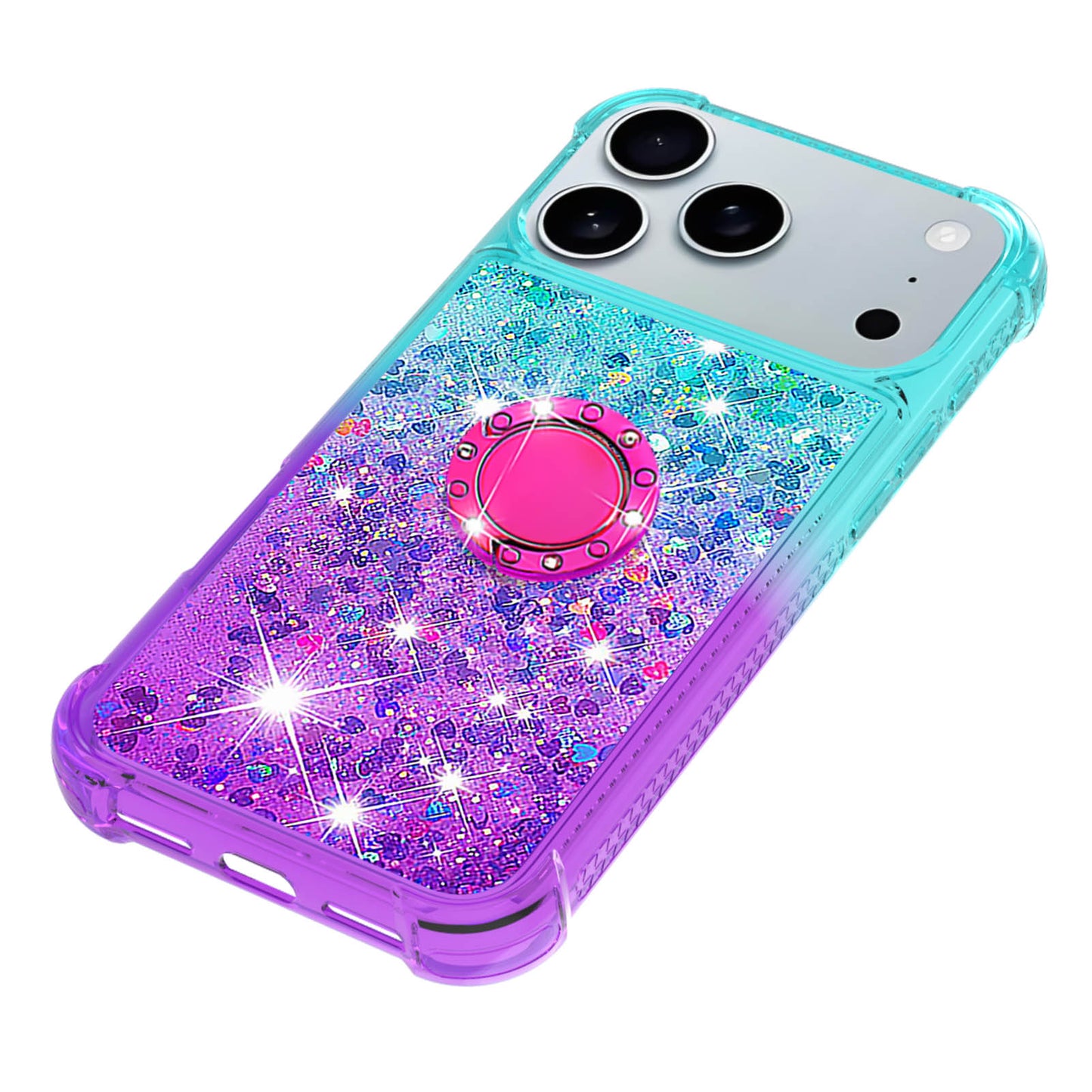 For iPhone 17 Pro Max TPU Case with Kickstand Gradiant Quicksand Shockproof Cover - Sky Blue+Purple