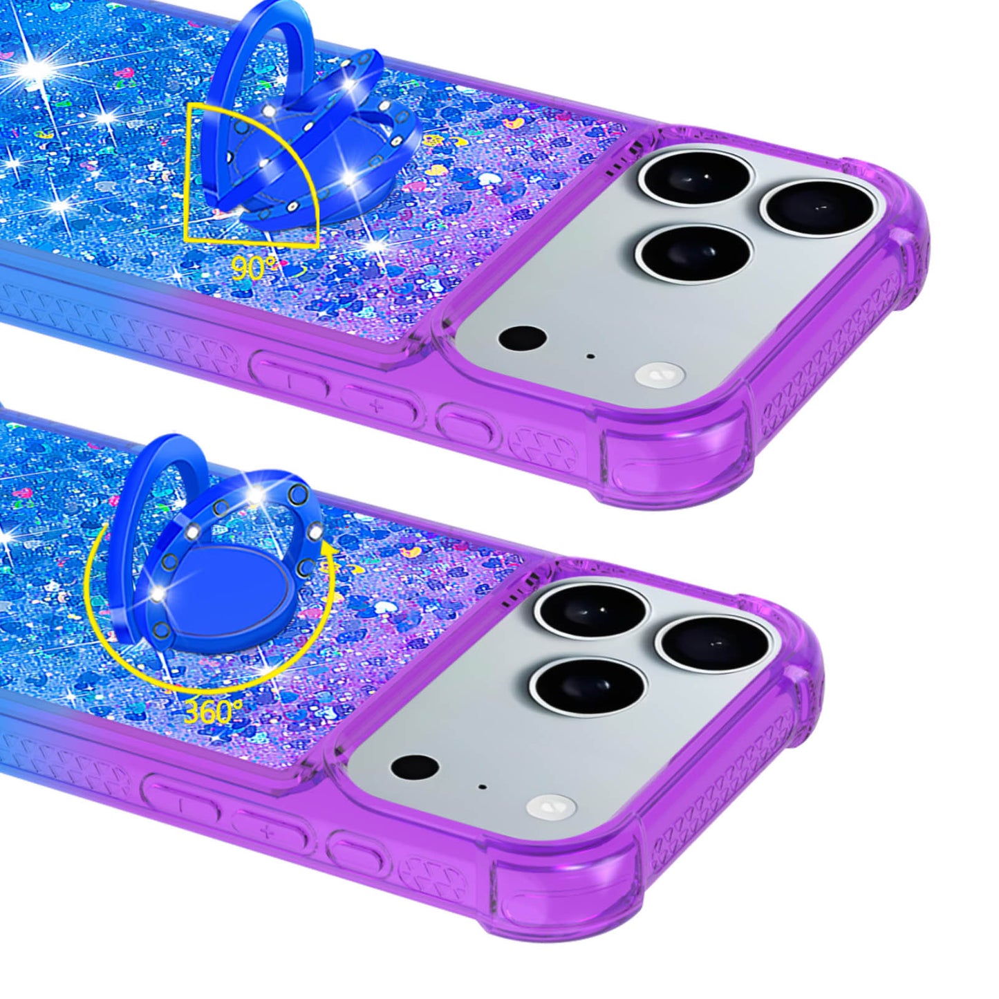 For iPhone 17 Pro Max TPU Case with Kickstand Gradiant Quicksand Shockproof Cover - Purple+Sky Blue