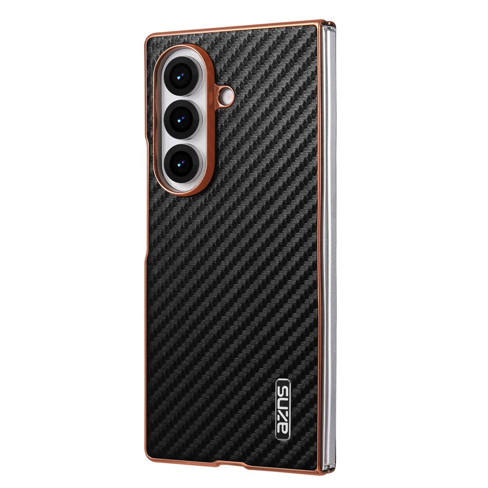 AZNS For Samsung Galaxy Z Fold7 5G Case Electroplating Carbon Fiber Texture PU+PC Phone Cover - Black