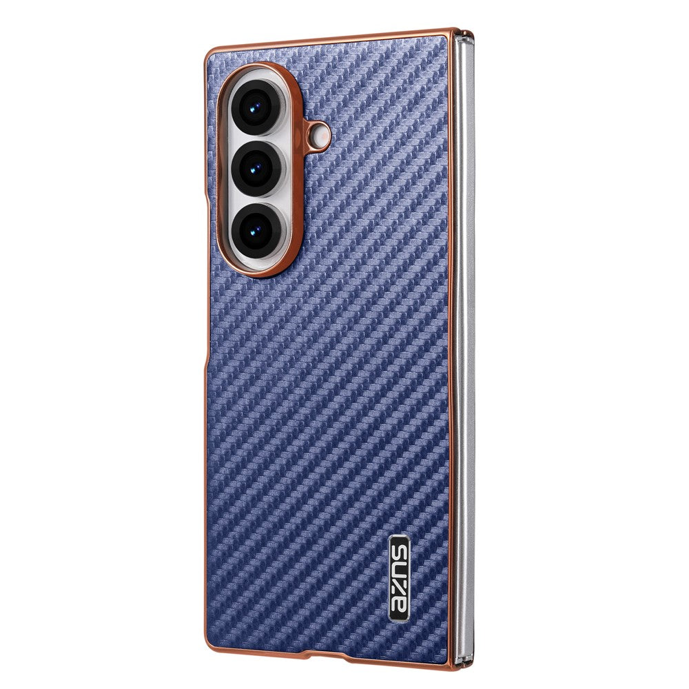 AZNS For Samsung Galaxy Z Fold7 5G Case Electroplating Carbon Fiber Texture PU+PC Phone Cover - Blue