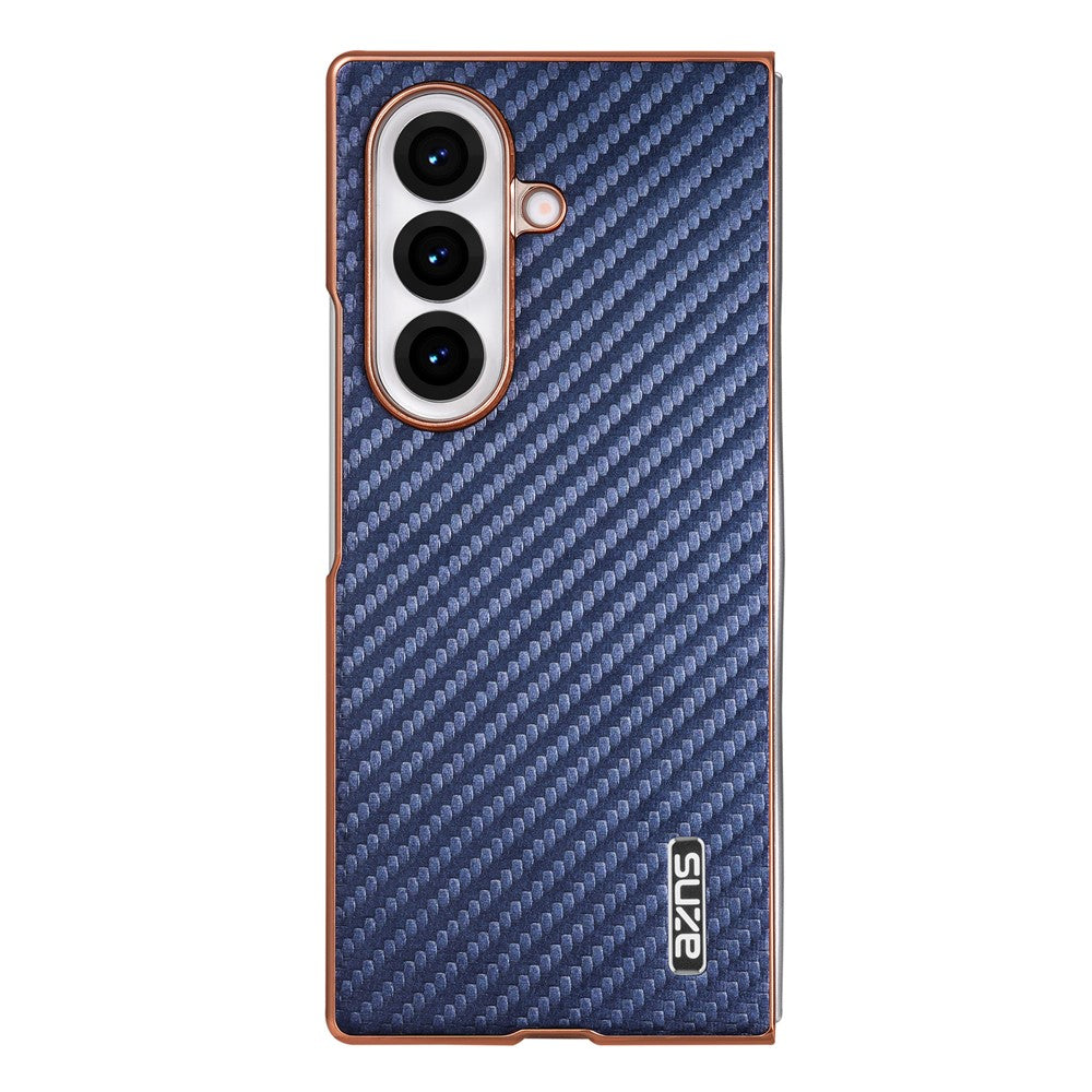 AZNS For Samsung Galaxy Z Fold7 5G Case Electroplating Carbon Fiber Texture PU+PC Phone Cover - Blue