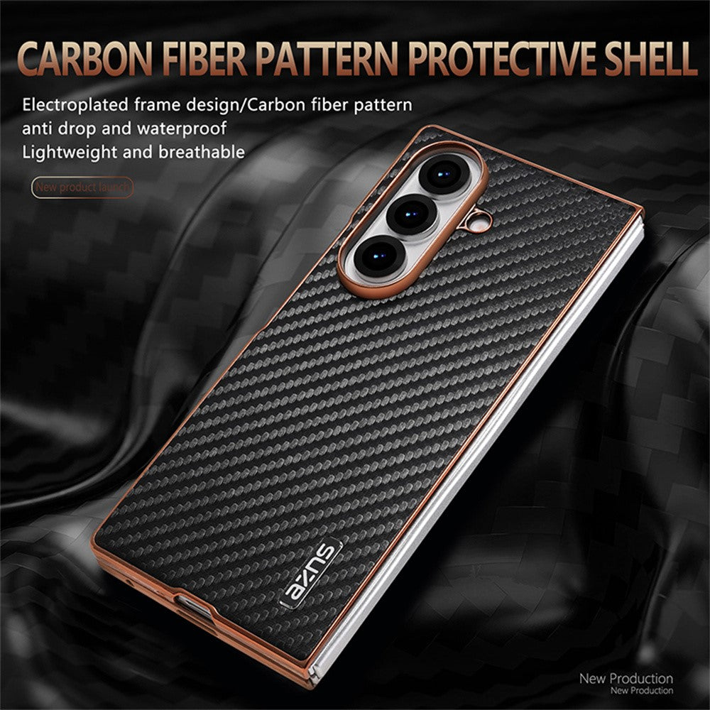 AZNS For Samsung Galaxy Z Fold7 5G Case Electroplating Carbon Fiber Texture PU+PC Phone Cover - Blue