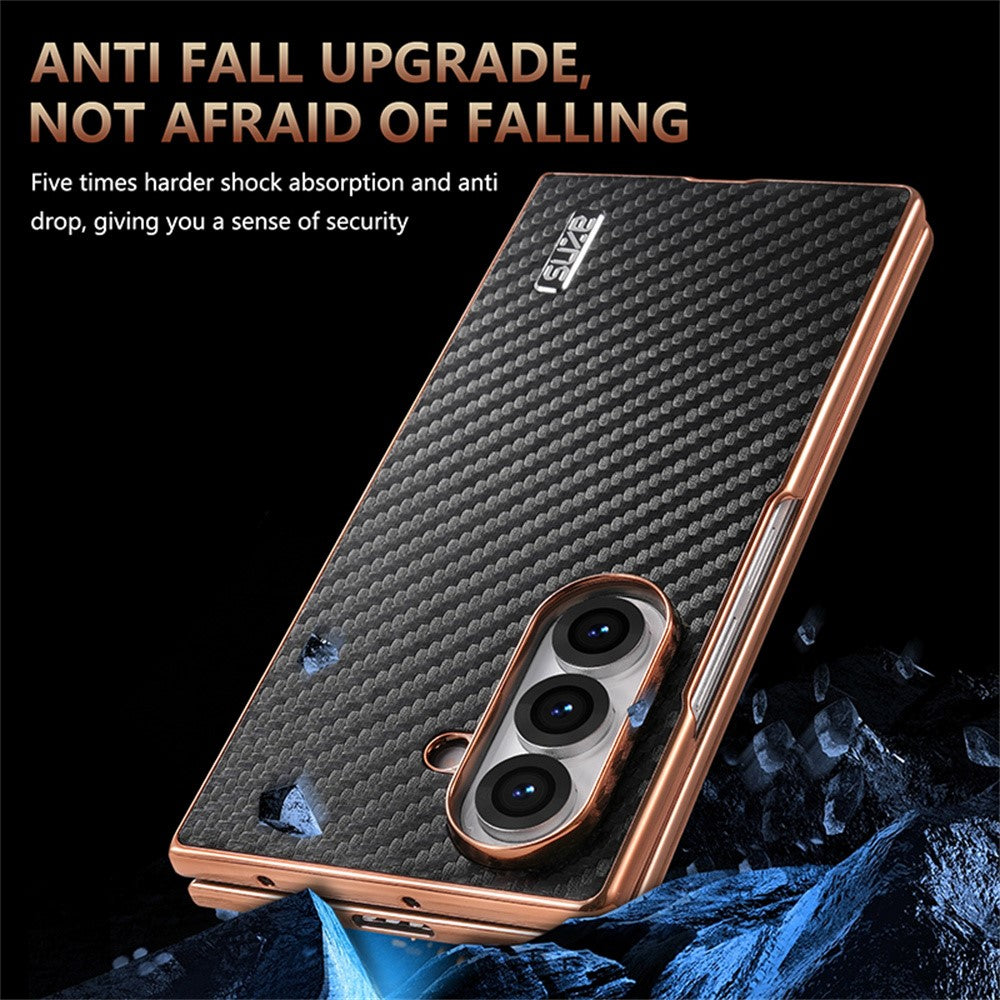 AZNS For Samsung Galaxy Z Fold7 5G Case Electroplating Carbon Fiber Texture PU+PC Phone Cover - Blue