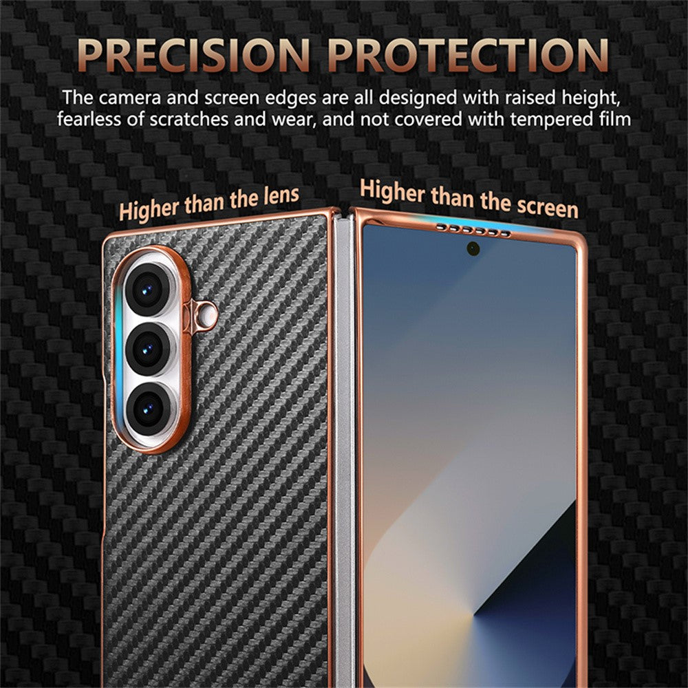 AZNS For Samsung Galaxy Z Fold7 5G Case Electroplating Carbon Fiber Texture PU+PC Phone Cover - Blue
