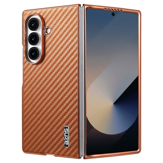 AZNS For Samsung Galaxy Z Fold7 5G Case Electroplating Carbon Fiber Texture PU+PC Phone Cover - Brown