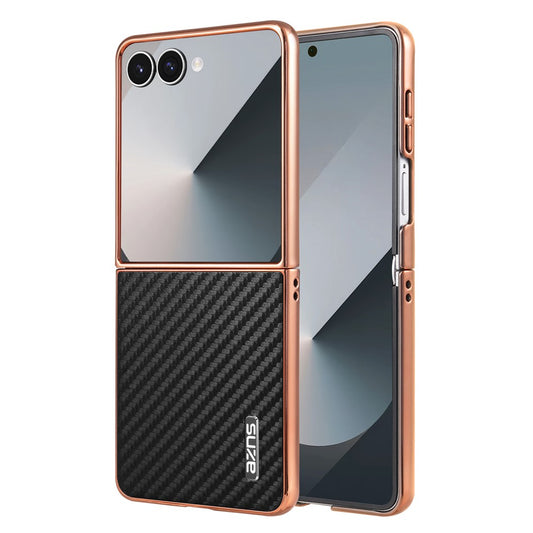 AZNS For Samsung Galaxy Z Flip7 5G Case Electroplating Carbon Fiber Texture PU+PC Phone Cover - Black