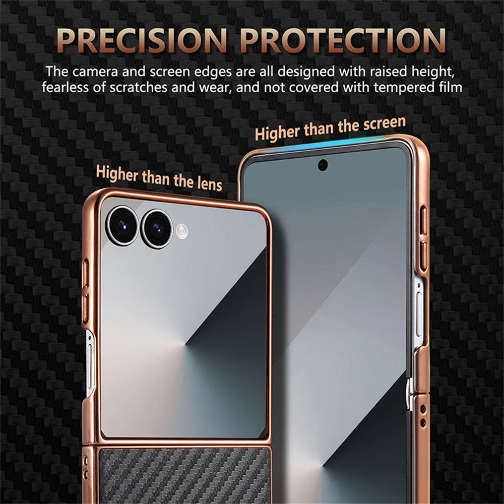 AZNS For Samsung Galaxy Z Flip7 5G Case Electroplating Carbon Fiber Texture PU+PC Phone Cover - Black