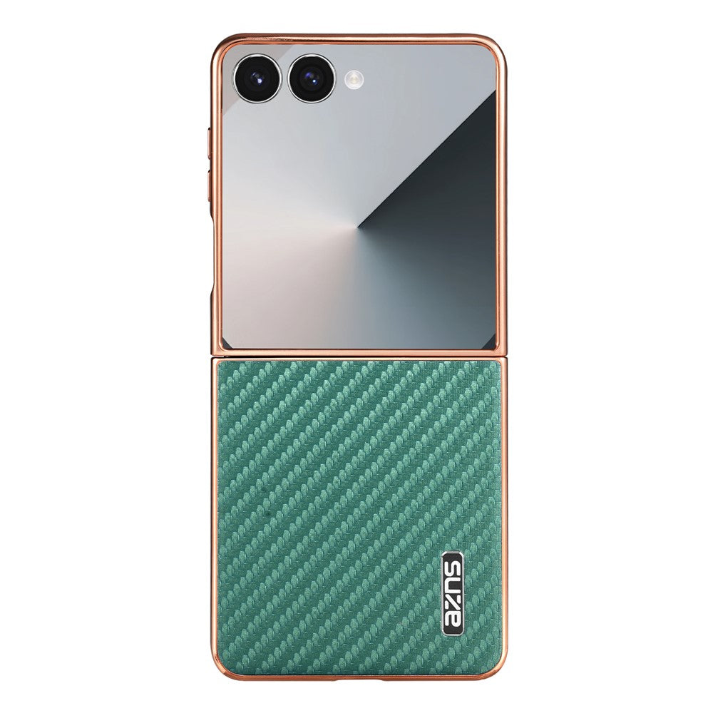 AZNS For Samsung Galaxy Z Flip7 5G Case Electroplating Carbon Fiber Texture PU+PC Phone Cover - Green