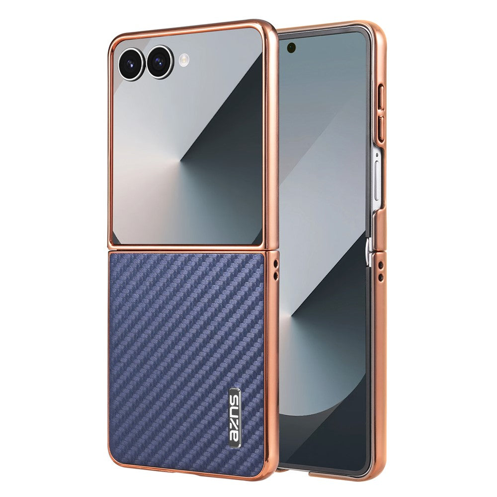 AZNS For Samsung Galaxy Z Flip7 5G Case Electroplating Carbon Fiber Texture PU+PC Phone Cover - Blue