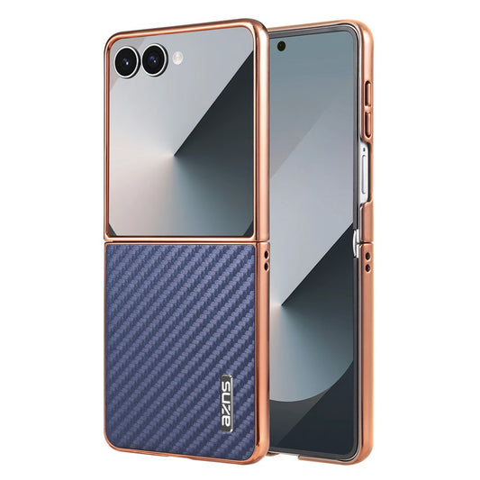 AZNS For Samsung Galaxy Z Flip7 5G Case Electroplating Carbon Fiber Texture PU+PC Phone Cover - Blue