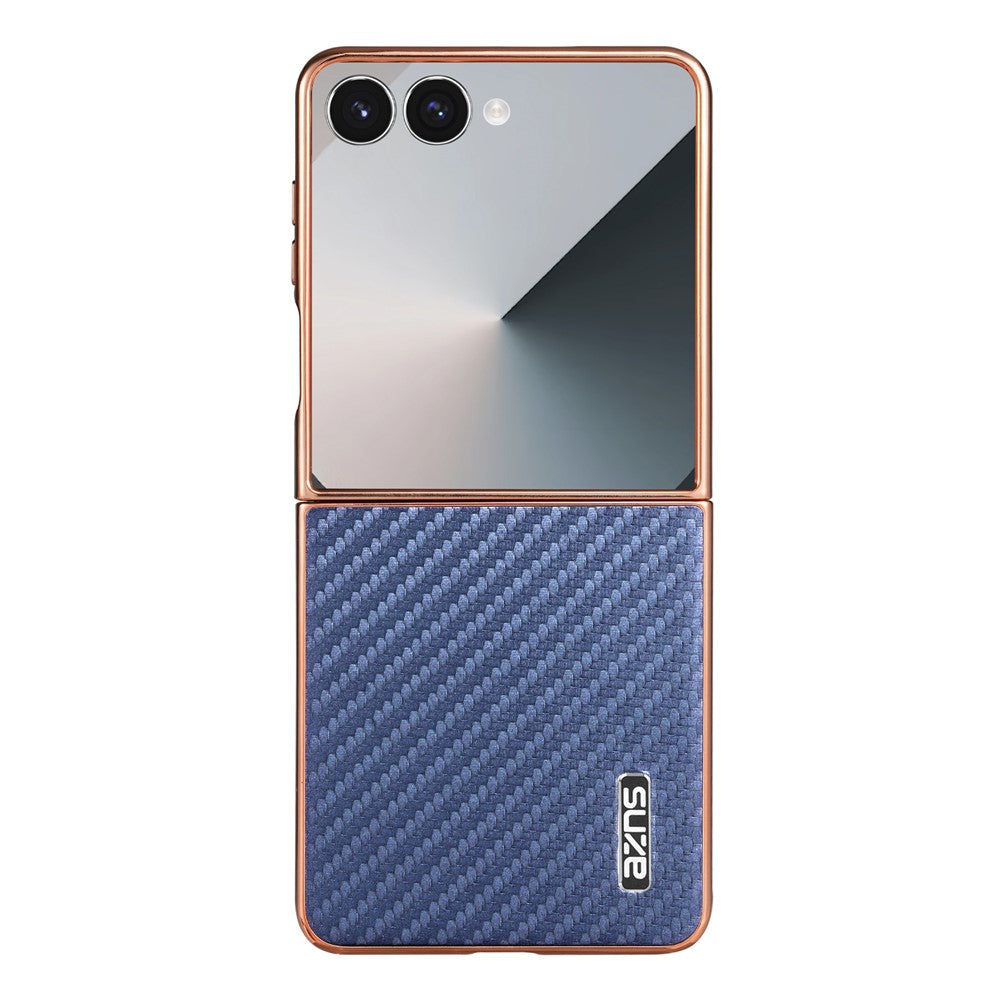 AZNS For Samsung Galaxy Z Flip7 5G Case Electroplating Carbon Fiber Texture PU+PC Phone Cover - Blue