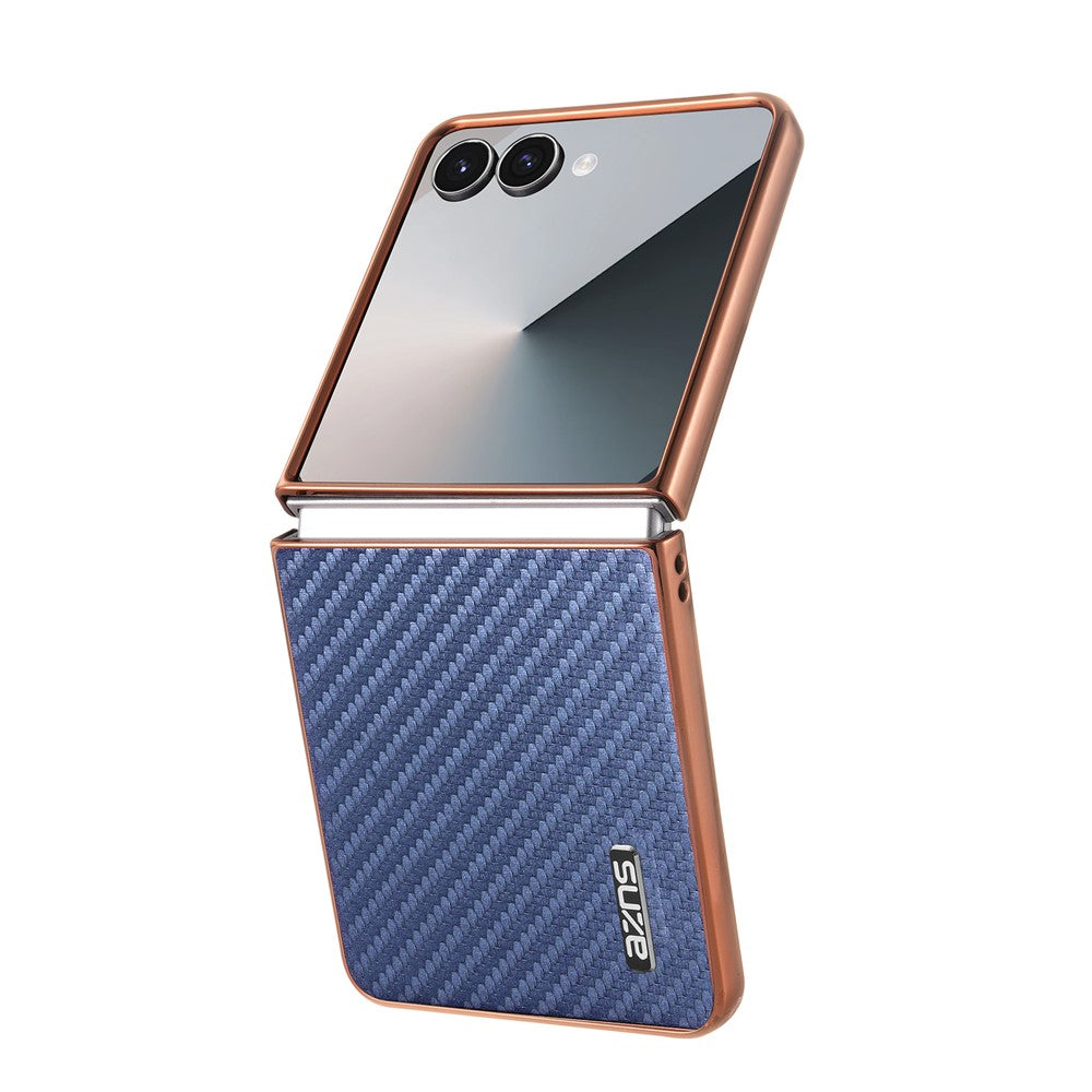 AZNS For Samsung Galaxy Z Flip7 5G Case Electroplating Carbon Fiber Texture PU+PC Phone Cover - Blue