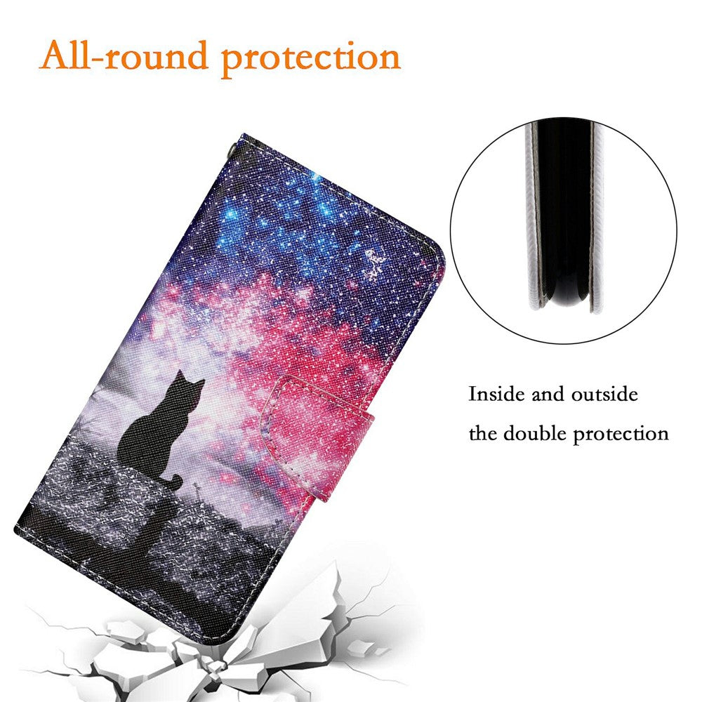 For iPhone 17 Pro Max Case Pattern Printing Protective Leather Folio Phone Cover with Wrist Strap - Galaxy Cat