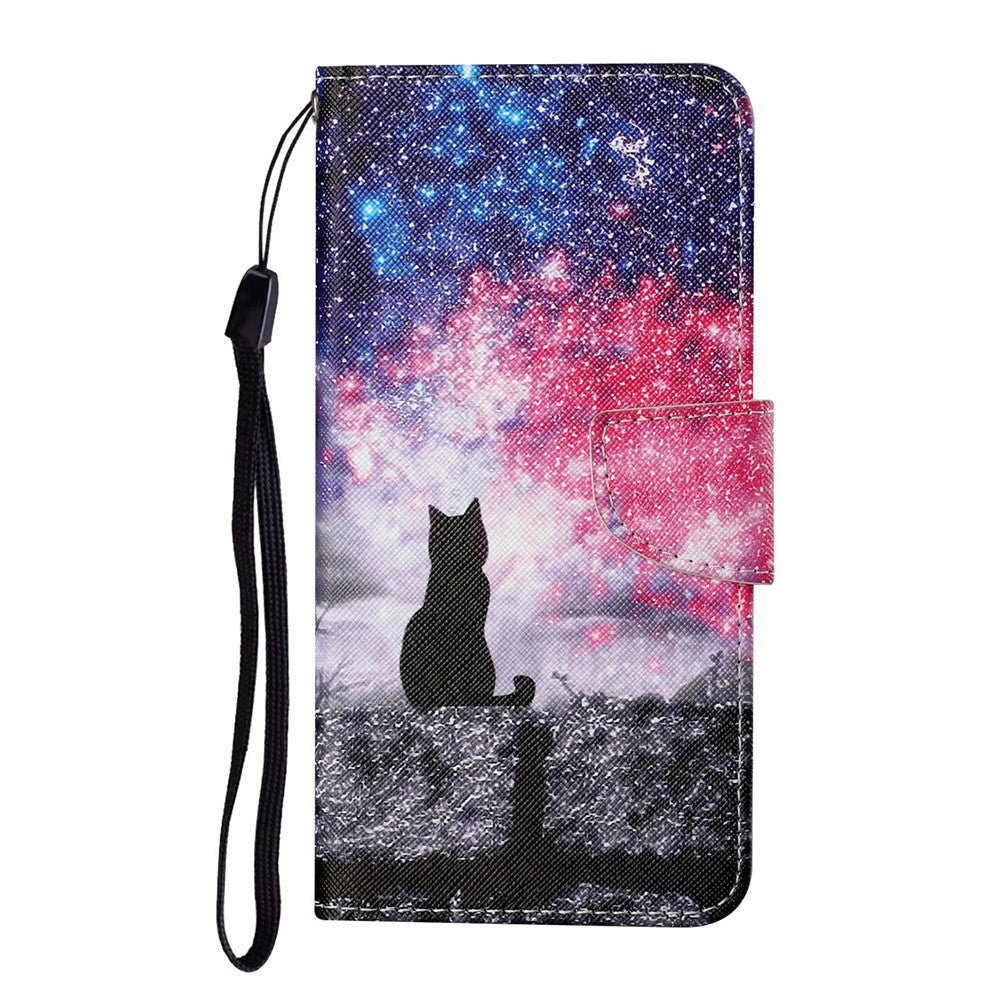 For iPhone 17 Pro Max Case Pattern Printing Protective Leather Folio Phone Cover with Wrist Strap - Galaxy Cat