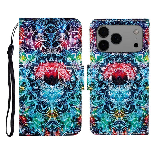 For iPhone 17 Pro Max Case Pattern Printing Protective Leather Folio Phone Cover with Wrist Strap - Mandala