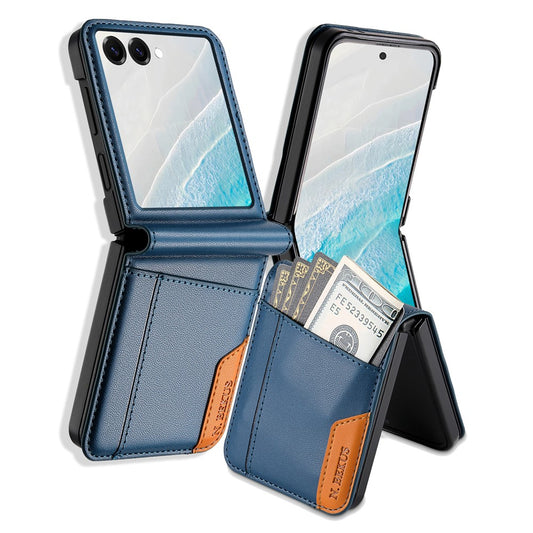 N.BEKUS For Samsung Galaxy Z Flip7 5G Case Card Slot PU + PC Phone Back Cover - Blue