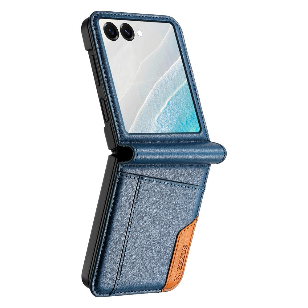 N.BEKUS For Samsung Galaxy Z Flip7 5G Case Card Slot PU + PC Phone Back Cover - Blue