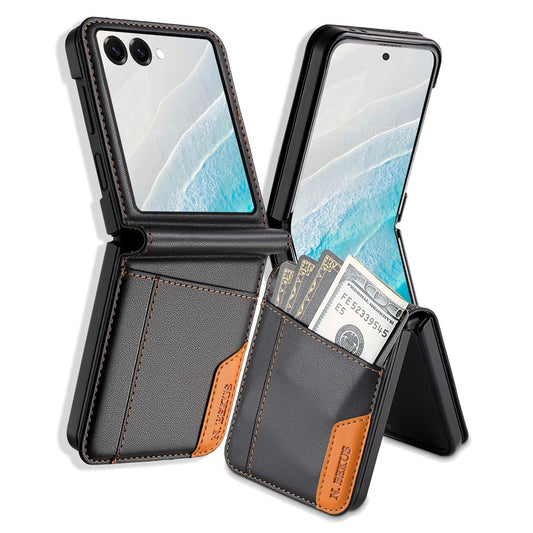 N.BEKUS For Samsung Galaxy Z Flip7 5G Case Card Slot PU + PC Phone Back Cover - Black