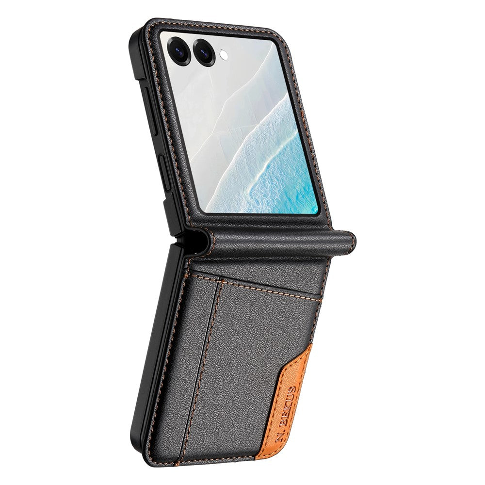 N.BEKUS For Samsung Galaxy Z Flip7 5G Case Card Slot PU + PC Phone Back Cover - Black