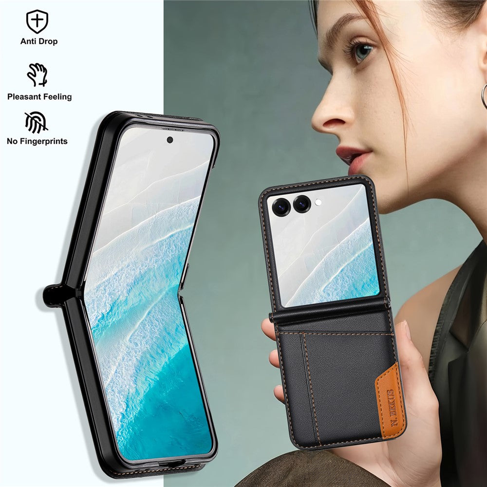 N.BEKUS For Samsung Galaxy Z Flip7 5G Case Card Slot PU + PC Phone Back Cover - Black